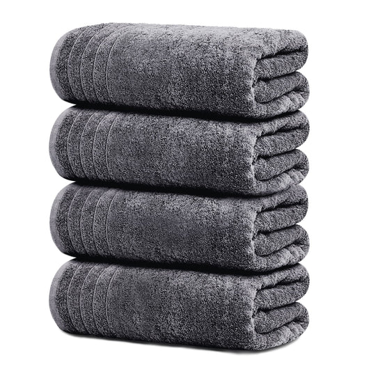 Tens Towels Large Bath Towels, 100% Cotton, 30 x 60 Inches Extra Large Bath Towels, Lighter Weight, Quicker to Dry, Super Absorbent, Perfect Bathroom Towels (Pack of 4, Dark Grey)